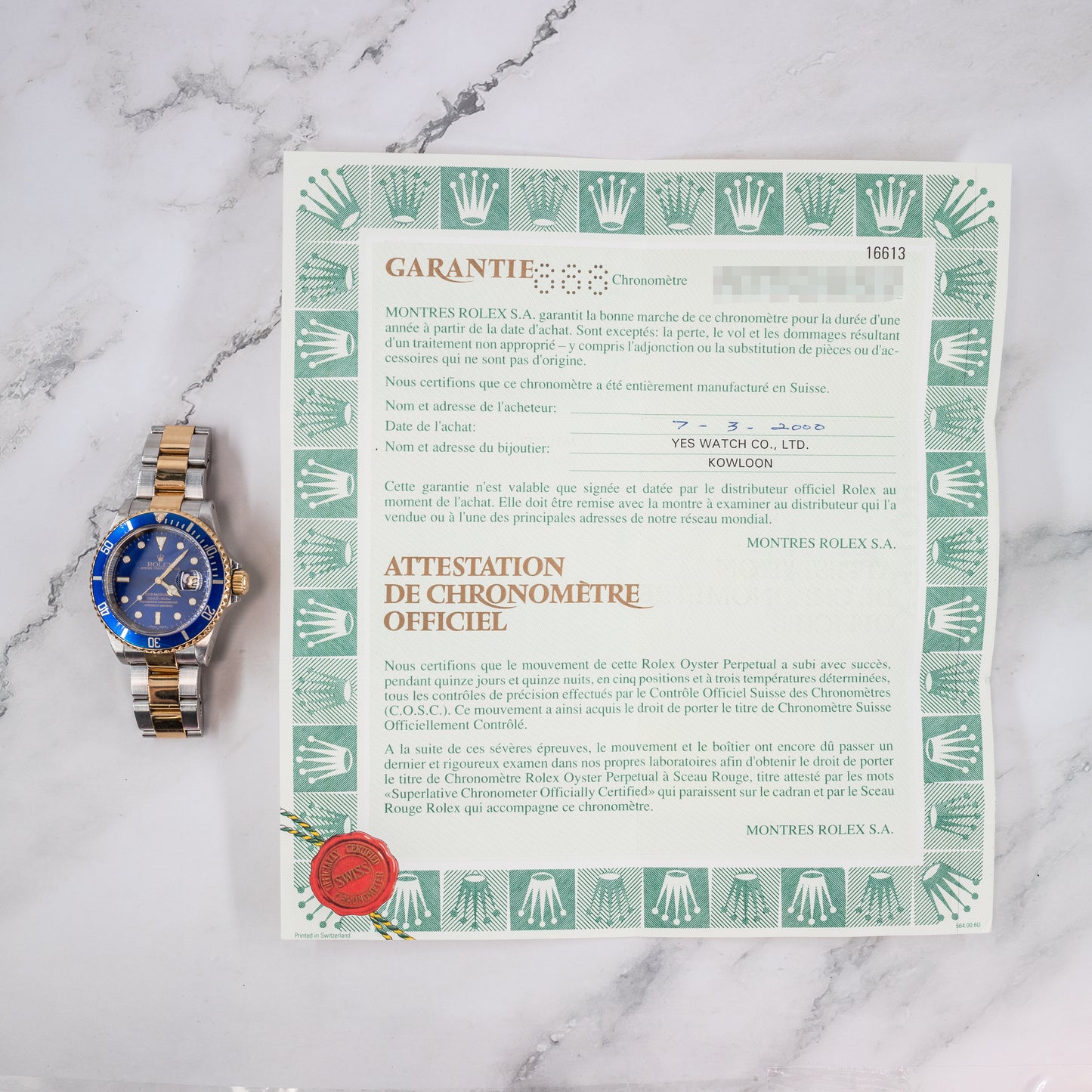 Rolex Submariner 16613 with Paper